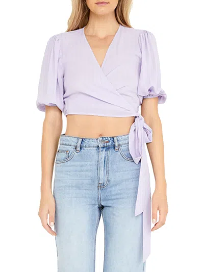 Bardot Isabella Womens Striped Puff Sleeves Wrap Top In Blue