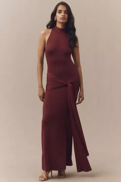 Bardot Isadora High-neck Tie-front Maxi Dress In Purple