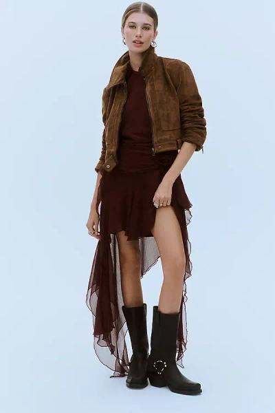 Bardot Ivana Georgette Ruffle Asymmetric High-low Mini Dress In Burgundy