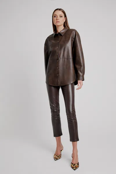 Bardot Jaedon Vegan Leather Shirt In Dark Choco