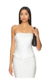 Bardot Jaida Polka Dot Strapless Satin Top In Black & White Spot