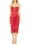 Bardot Jamila Strapless Satin Corset Dress In Fire Red