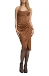 Bardot Jamila Strapless Satin Corset Dress In Toffee