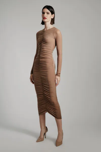 Bardot Jaya Mesh Maxi Dress In Tan