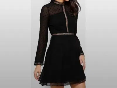 Bardot Jewel Neck Long Sleeve Cherie Dobby Chiffon Mini Dress In Black