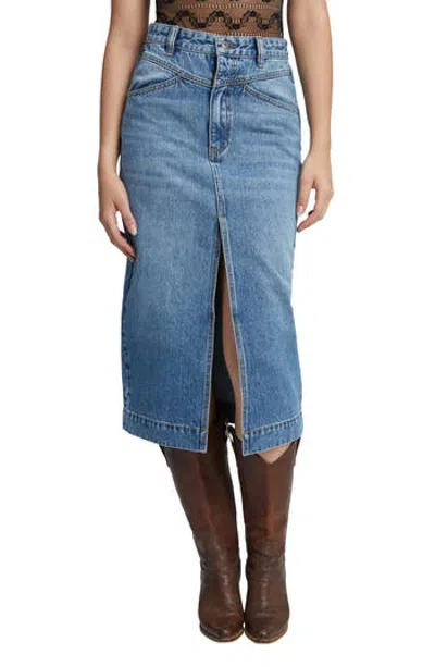 Bardot Jonah Slit Front Denim Skirt In Blue
