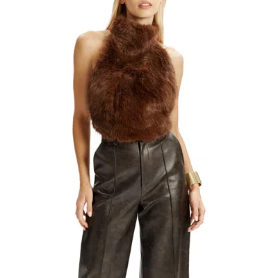 Bardot Julietta Faux-fur Halterneck Top In Brown