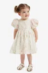 Bardot Junior Baby Girl Embroidered Poof Mini Dress In Gold Leaf