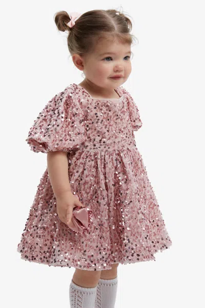 Bardot Junior Baby Girl Giulia Velour Sequin Dress In Pink Sequi