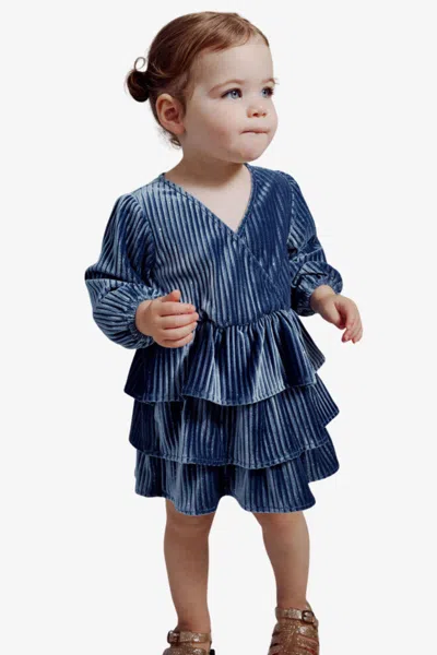 Bardot Junior Baby Girl Radiance Velour Mini Dress In Steel Blue