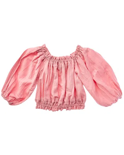 Bardot Junior Frankie Off-shoulder Linen-blend Top In Pink