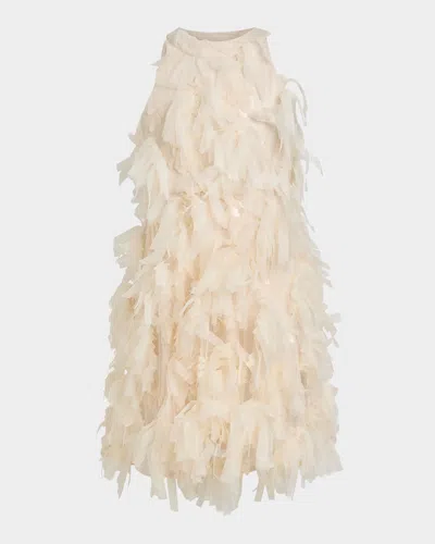 Bardot Junior Kids' Girl's Elle Mini Organza Fringe Halter Dress In Neutral