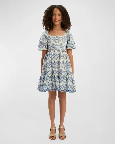 Bardot Junior Kids' Girl's Ellory Broderie Mini Dress In Periwinkle