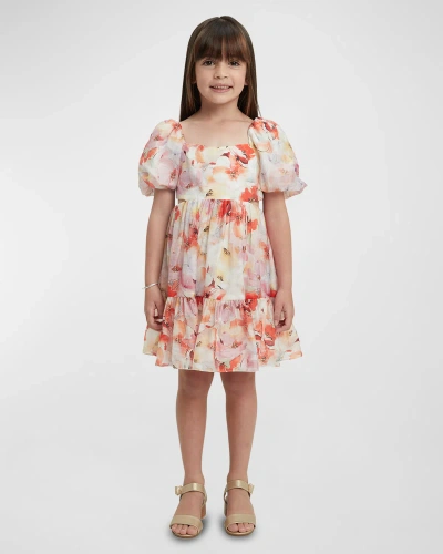 Bardot Junior Kids' Girl's Ellory Puff-sleeve Mini Dress In Painterly Floral
