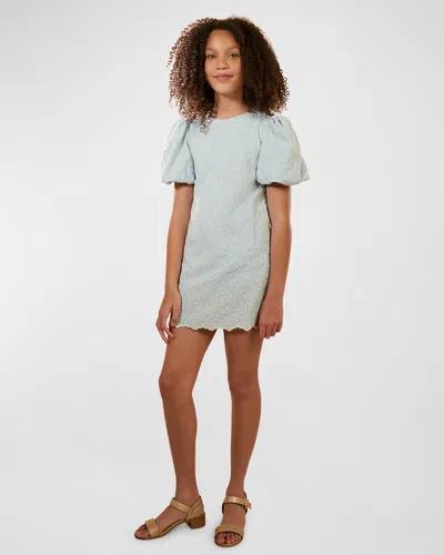 Bardot Junior Kids' Girl's Giselle Mini Puff Sleeve Dress In Washed Blu
