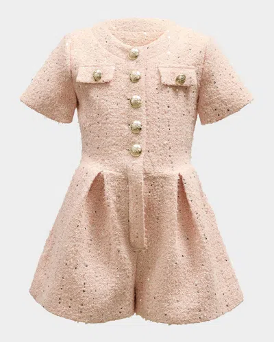 BARDOT JUNIOR GIRL'S PLEATED SEQUIN BOUCLE PLAYSUIT