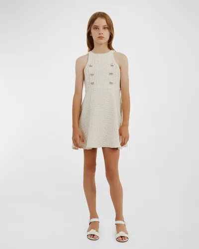 Bardot Junior Kids' Girl's Roma Boucle Button Dress In Ivory Bcle