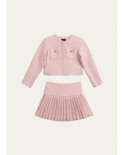 Bardot Junior Kids' Girl's Shiloh Boucle Jacket & Skirt Set In Pink