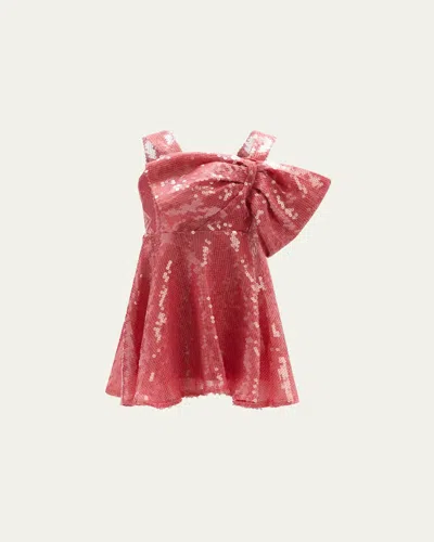 Bardot Junior Kids' Girl's Stefania Sequin Bow Dress In Cloud Pink