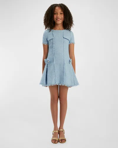 Bardot Junior Kids' Girl's Sutton Boucle Dress W/ Jacket In Icing Blue