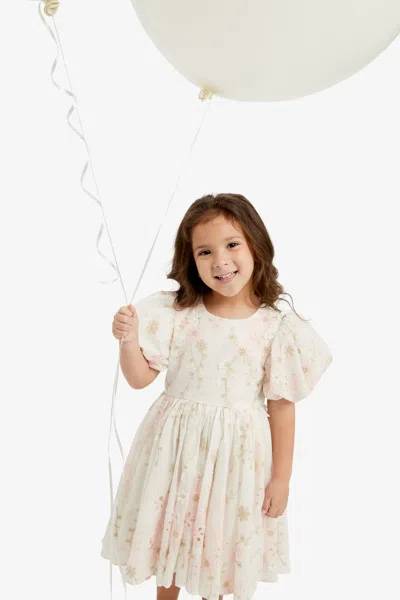 Bardot Junior Kids' Girls Embroidered Poof Mini Dress In Gold Leaf