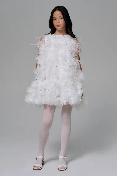 Bardot Junior Kids' Girls Flower Diamante Tiered Dress In White