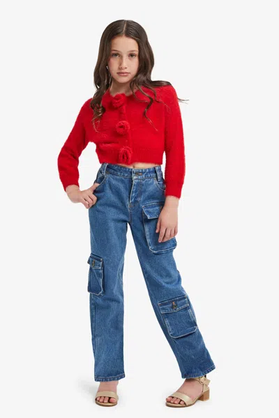 Bardot Junior Kids' Girls Fluffy Flower Cardi In Winter Red