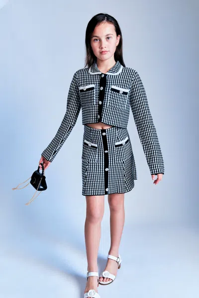 Bardot Junior Kids' Girls Gingham Knit Mini Skirt In Black/wht