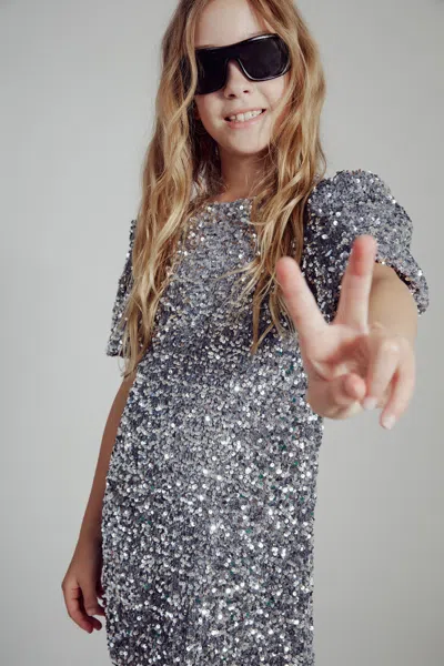 Bardot Junior Kids' Girls Giselle Sequin Velour Dress In Silver