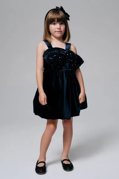 Bardot Junior Kids' Girls Kirrily Velour Bow Dress In Blue