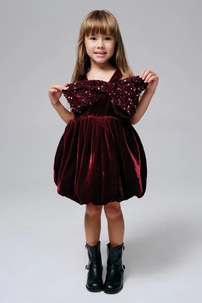 Bardot Junior Kids' Girls Kirrily Velour Bow Dress In Burgundy