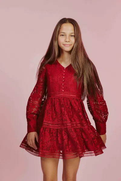 Bardot Junior Kids' Girls Venice Lace Mini Dress In Deep Red