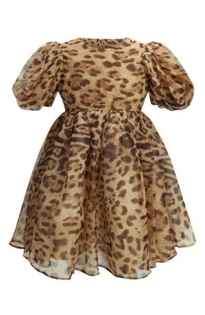 Bardot Junior Kids' Girl's Juliet Puff-sleeve Tulle Mini Dress In Beige Leopard