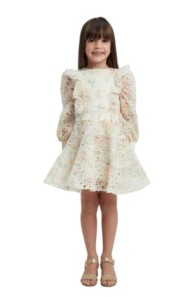 Bardot Junior Kids' Miley Ruffle Long Sleeve Eyelet Party Dress In Green