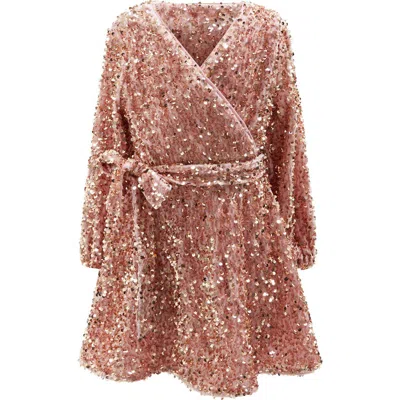 Bardot Junior Kids' Girls Velour Sequin Wrap Dress In Dusty Pink