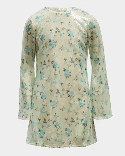 Bardot Junior Kids' Marta Floral-print Sequin Dress In Blue