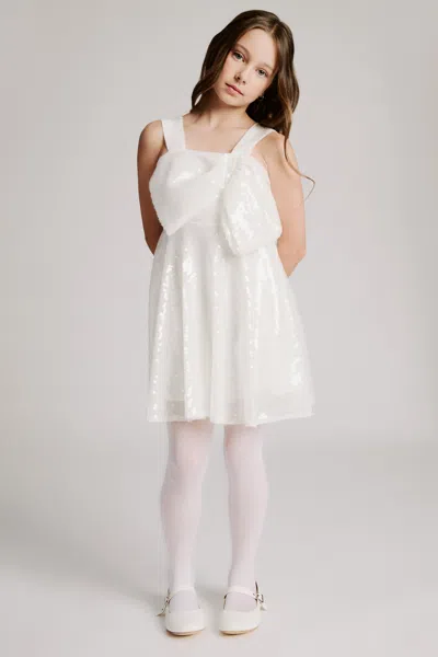 Bardot Junior Kids' Selina Sequin Bow Dress In White