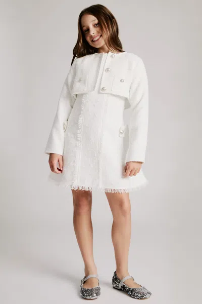 Bardot Junior Kids' Sutton Boucle Crop Jacket In White