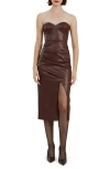 Bardot Kai Strapless Faux Leather Midi Dress In Deep Plum