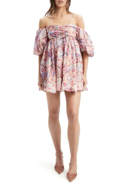 Bardot Kali Tuck Floral Off The Shoulder Minidress In Azure Floral