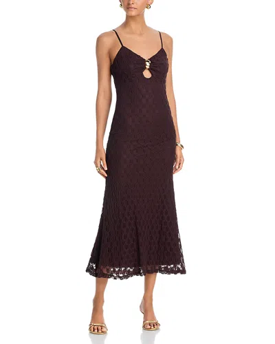 Bardot Karla Cami Lace Mesh Gold Trim Midi Dress In Black