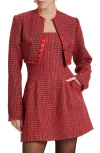 Bardot Karoline Boucle Cropped Jacket In Red Check