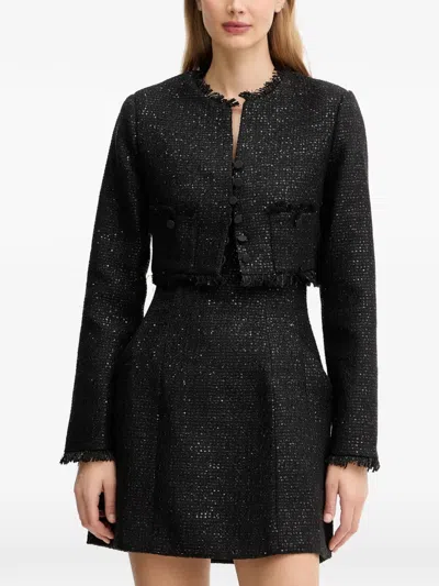 Bardot Karoline Fringed-detail Buttoned Cropped Jacket In Black