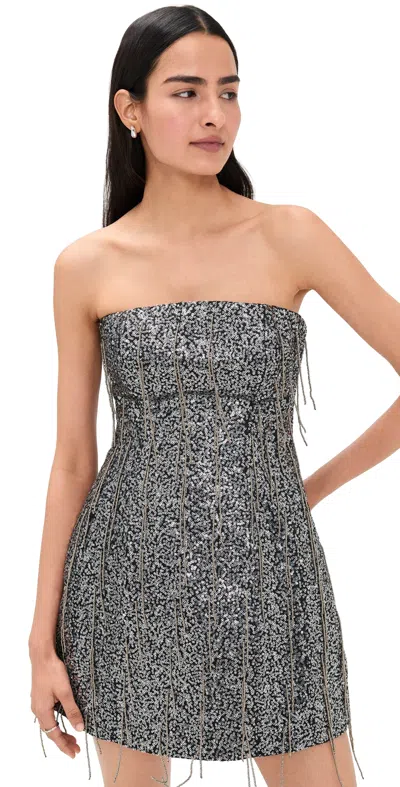 Bardot Karoline Tassel Mini Dress Black Silver In Gray