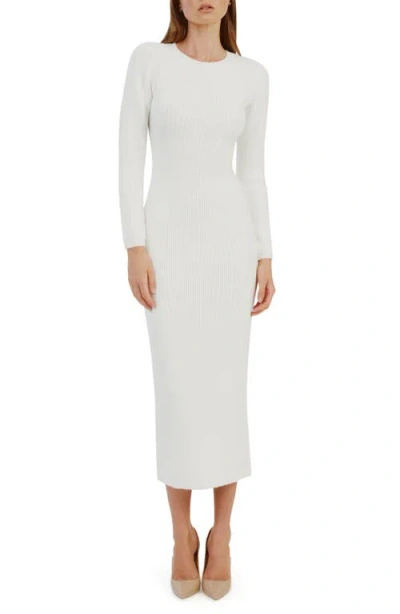 Bardot Kavala Long Sleeve Rib Sweater Dress In Ivory