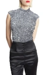 Bardot Kelso Velour Sequin Bodysuit In Silver