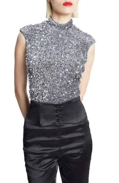 Bardot Kelso Velour Sequin Bodysuit In Silver