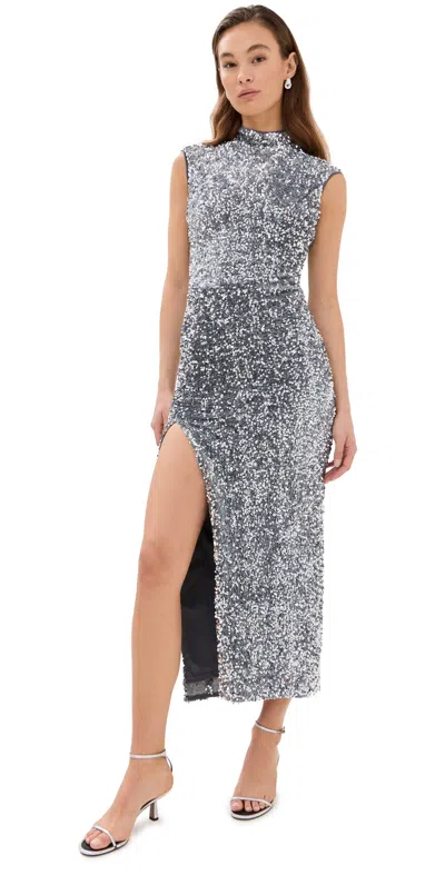 Bardot Kelso Velvet Sequin Maxi Dress Silver