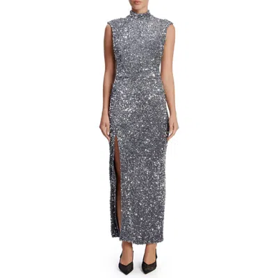 Bardot Kelso Velvet Sequin Sleeveless Dress In Silver