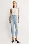 Bardot Khloe Ripped High Waist Crop Skinny Jeans In Mid Blue